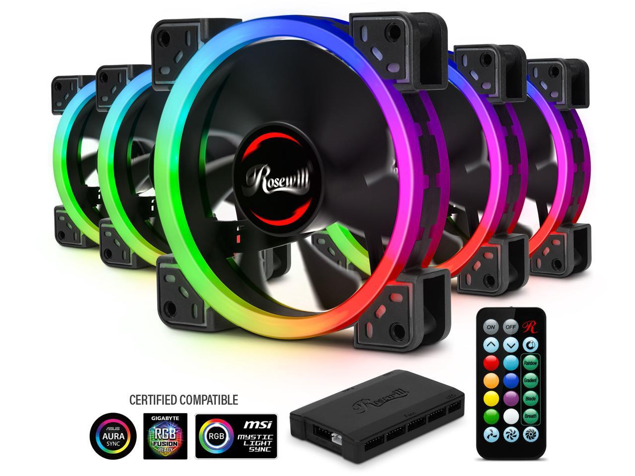 EZDIY-FAB RGB Dual Ring 120mm Case Fans,5V Motherboard Sync,Speed  Adjustable,RGB Sync Fan with 10-Port Fan Hub X and Remote-5 Pack -  Newegg.com